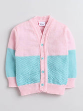 Little Angels Little Angels Sweater Set Baby Wool Full Sleeves V-Neck Textured Chevron Pink & Green 3-Piece Set Sweater Sets Zig-Zag Snuggle Bloom Set